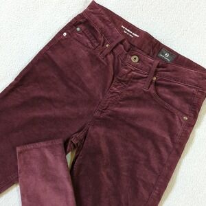 AG Adriano Goldschmied Farrah Skinny High Rise Velvet Pants‎ Burgundy 26 NWT